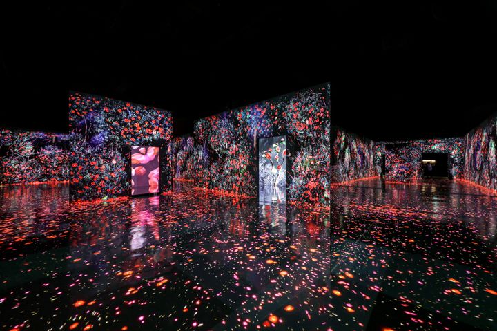 ▲《繁花 _山茶花_》以多媒體藝術呈令人彷彿置身花海之中。　圖：ARTE MUSEUM／提供
